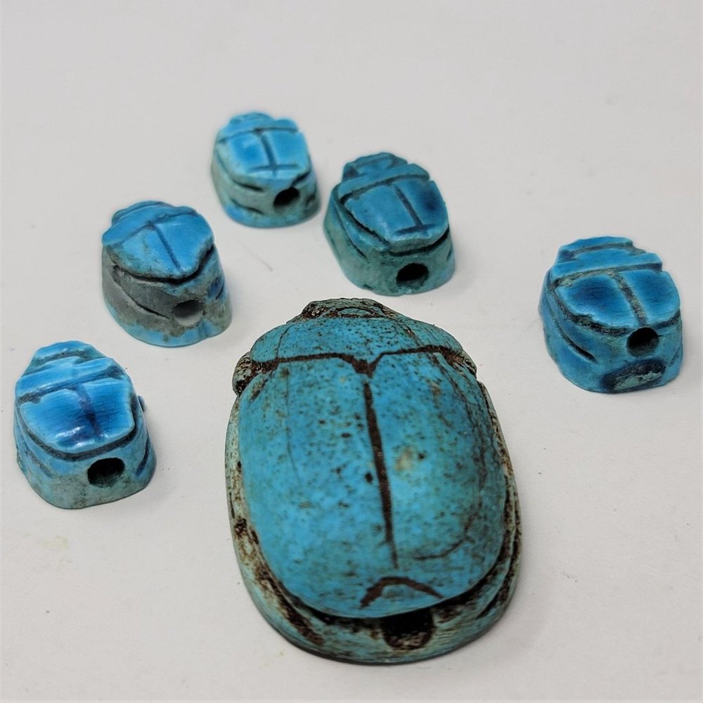 COPY- Vintage Scarab Beads Blue from Egypt 2